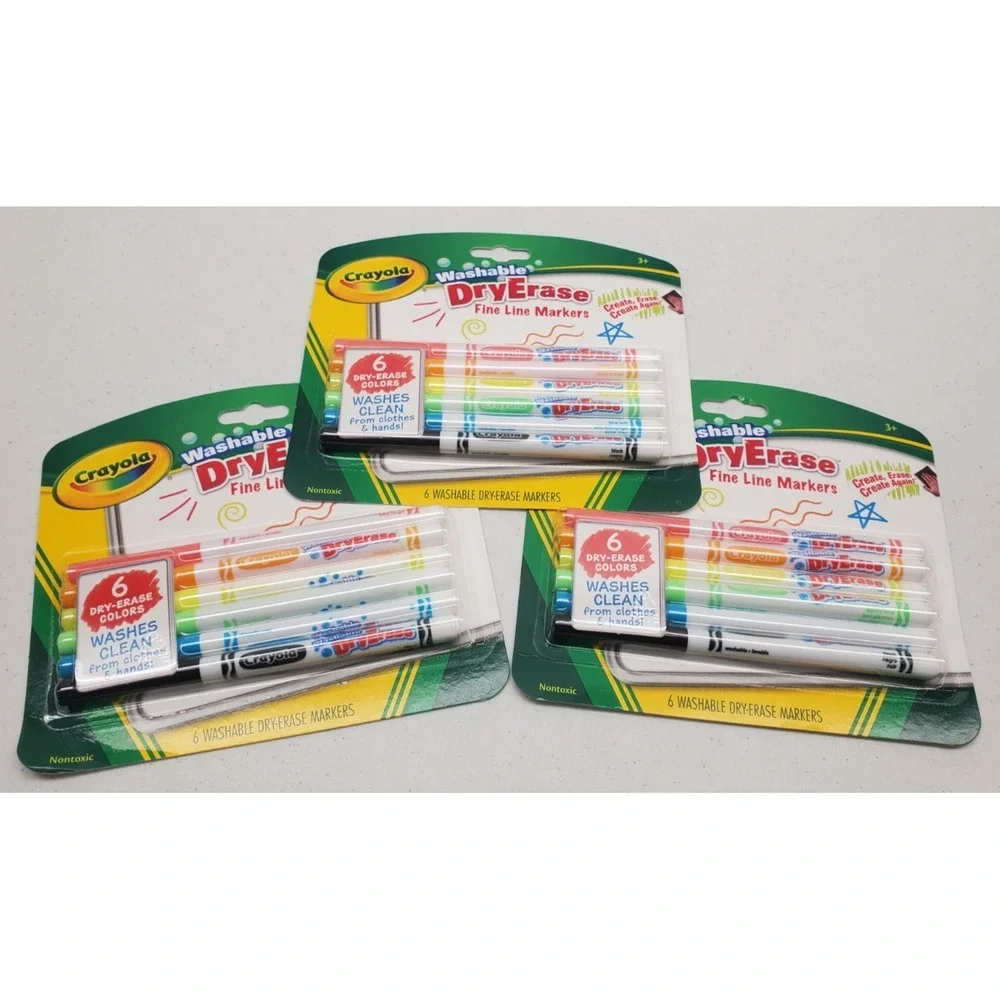Crayola Washable Dry Erase Fine Line Markers 6 Pack Lot of 3 (18 Markers) NEW!